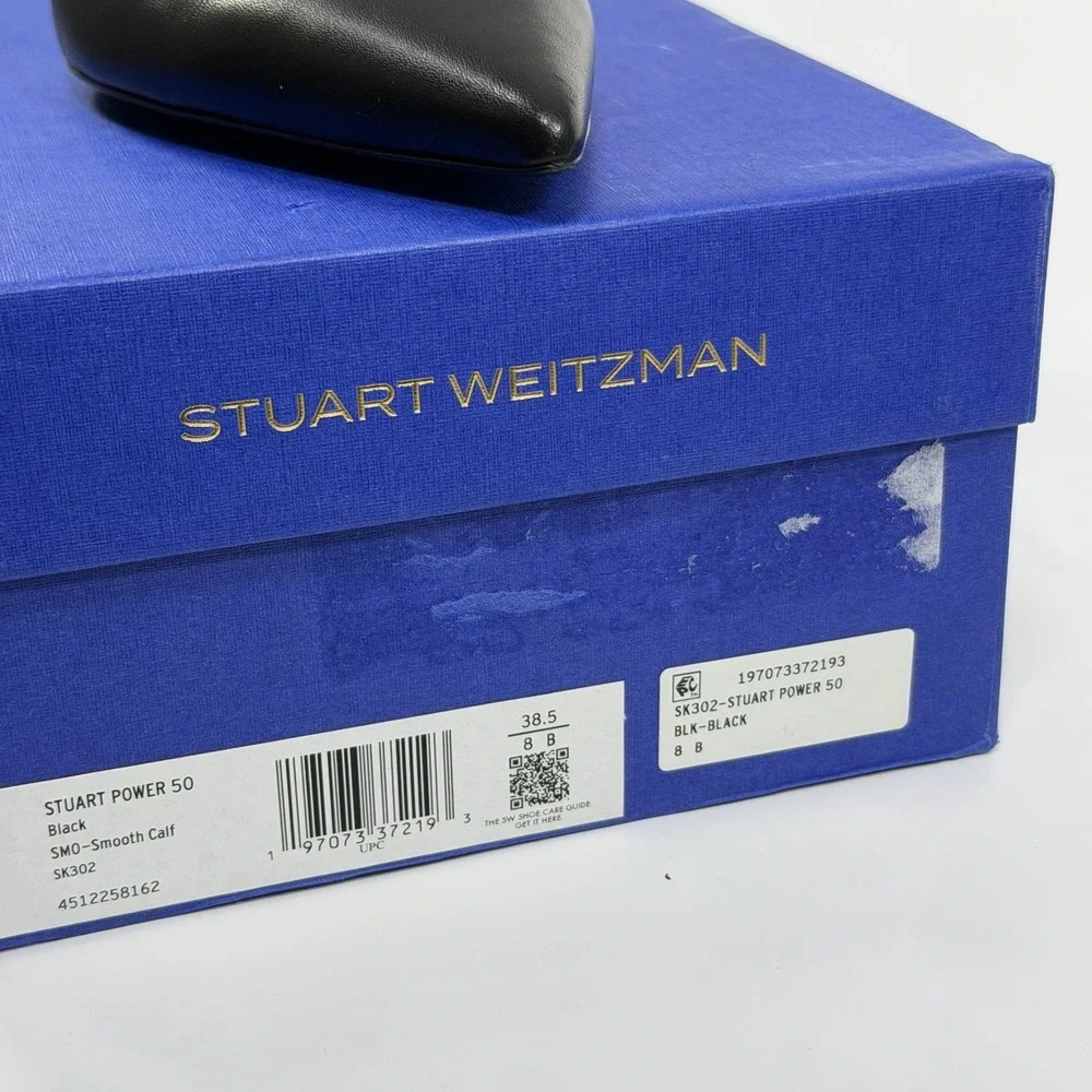Stuart Weitzman Size-8B Womens Stuart Power 50 Pumps Black Pointed Toe Leather